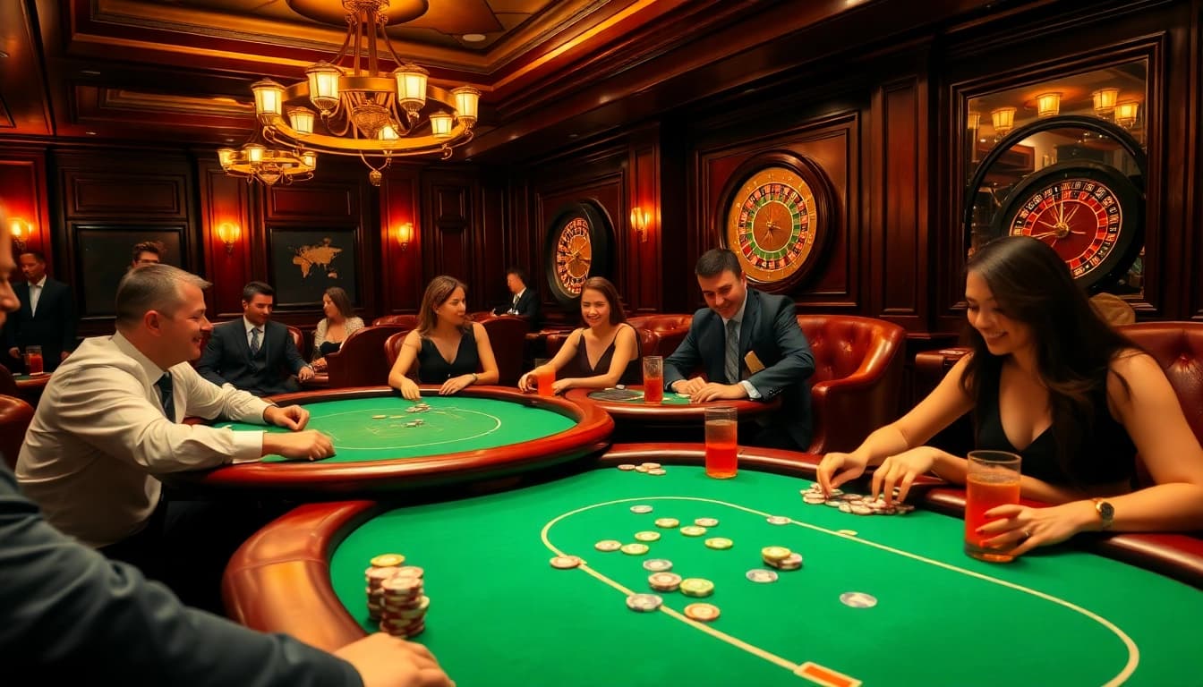 Experience thrilling judi poker action in a luxurious casino environment with focused players.