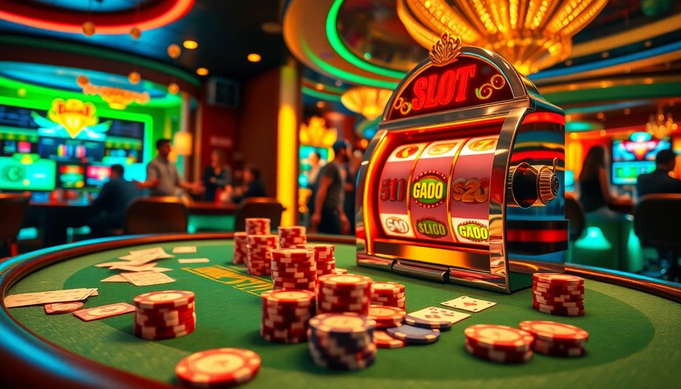 Rasakan sensasi permainan slot gacor dengan visual kasino yang hidup, menampilkan aksi tegang dan kemewahan.