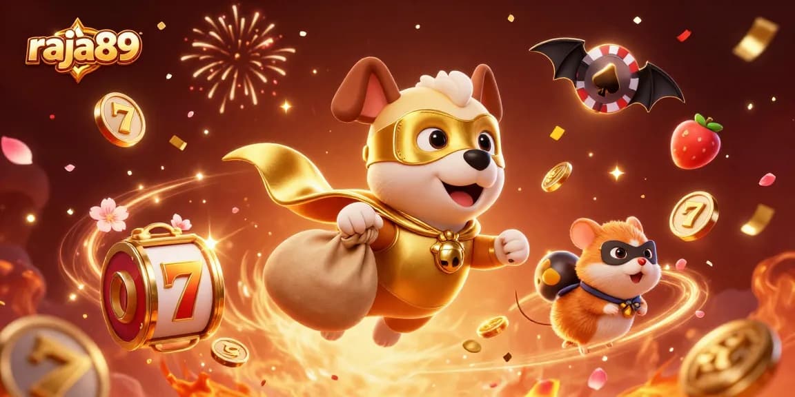 Engage with raja89's thrilling world of gaming featuring a superhero dog and dynamic casino elements.