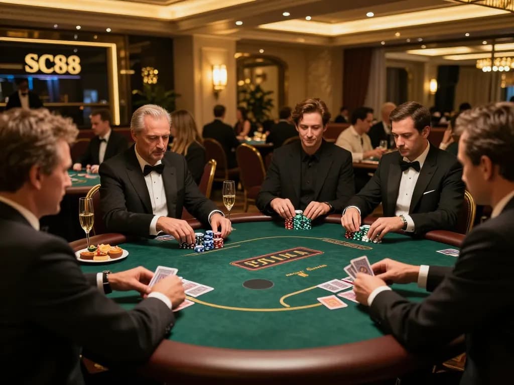 Engaged players in SC88 Vip poker game, showcasing strategy and stakes.