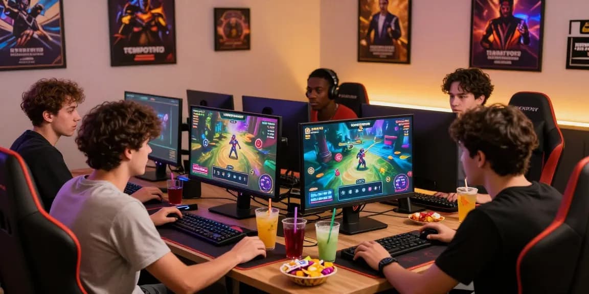 Engaged friends strategizing and playing on tempototo daftar platform in a lively gaming setup.