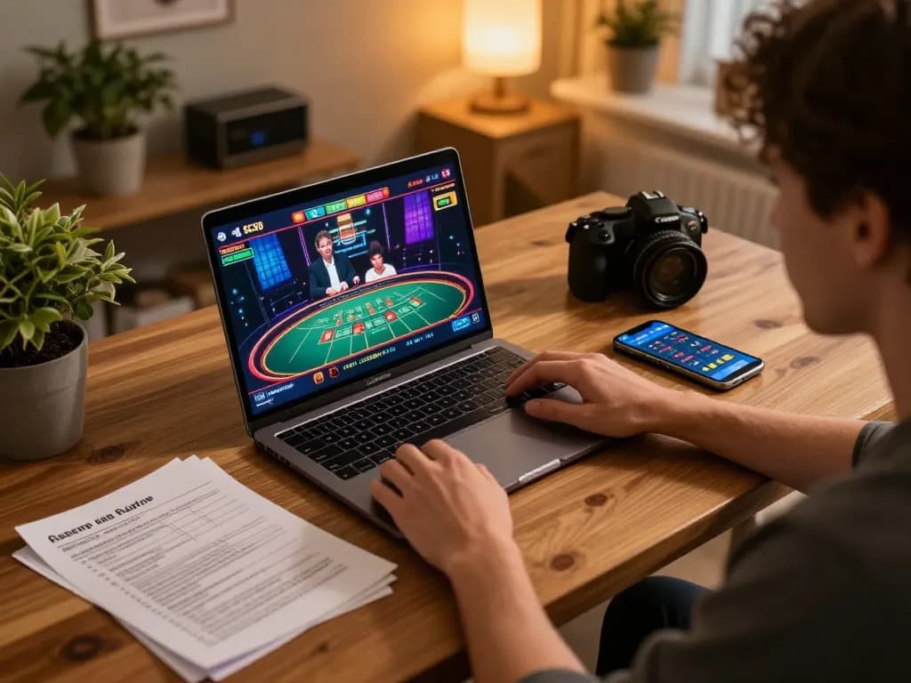 Player using SC88 online casino gaming interface on laptop, showcasing strategic betting elements.