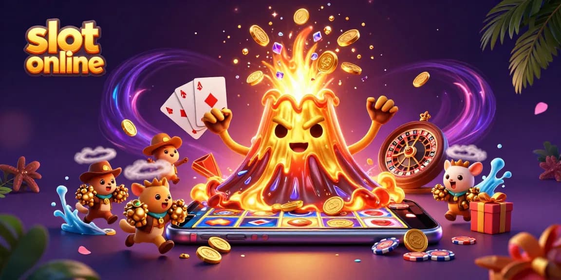 Menangkan jackpot slot online di dunia imajinasi dengan gunung emas yang meletus dan harta karun.