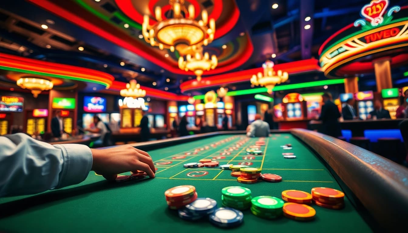 Menangkan gta togel di meja kasino dengan chip berwarna cerah dan pemain antusias.