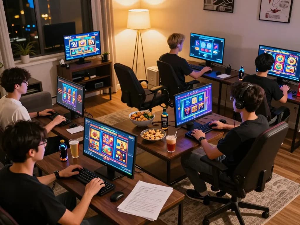 Engaging scene of players enjoying various Slot Demo games in a cozy home setting.