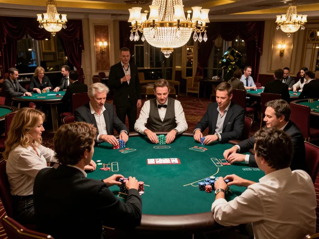 Players enjoying a thrilling game at 789club poker table in a luxurious casino setting