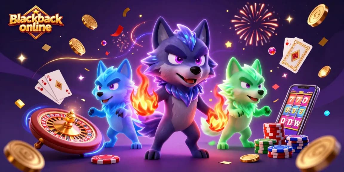 Experience the thrilling action of blackjack online with vibrant characters and casino elements.