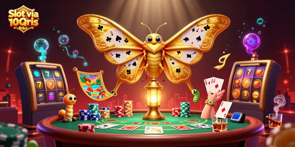 Spin and win with Slot via Qris 10 Ribu featuring vibrant casino scenes and dynamic gaming elements.