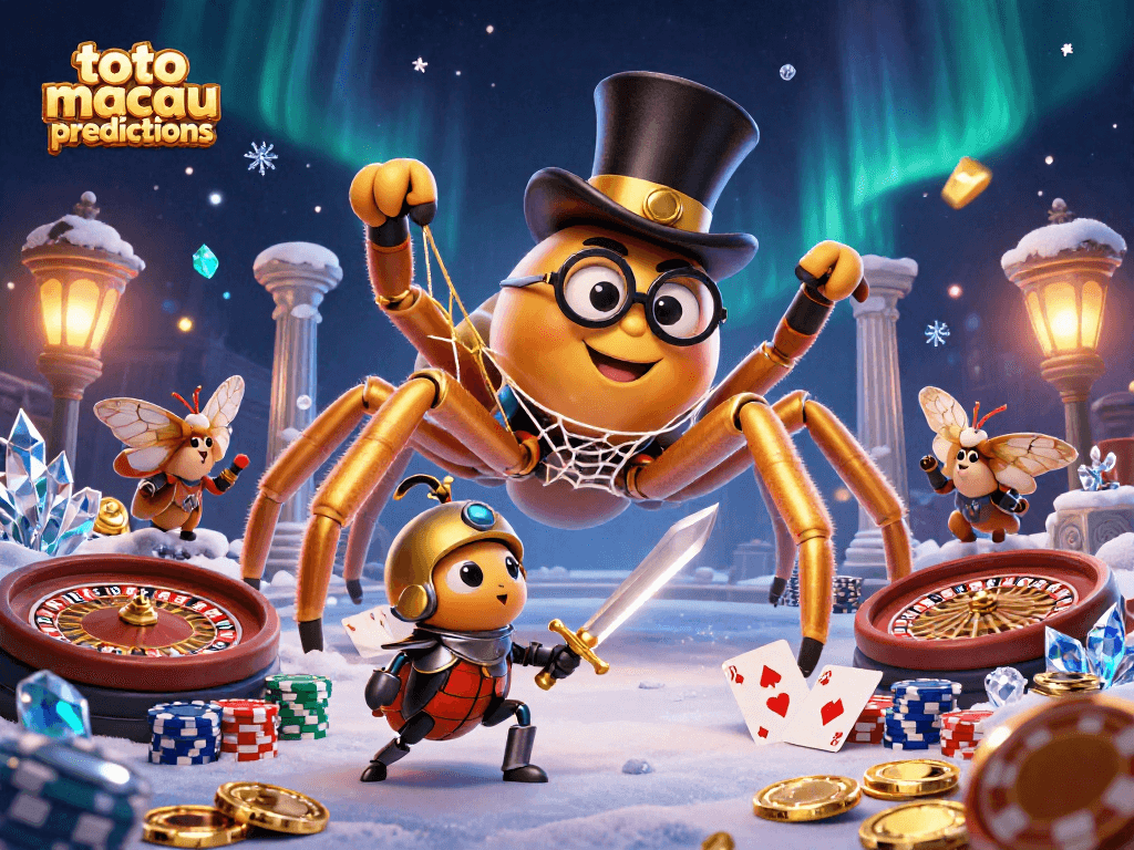 Engage with exciting toto macau predictions in a vibrant casino setting featuring a golden tarantula and knight.