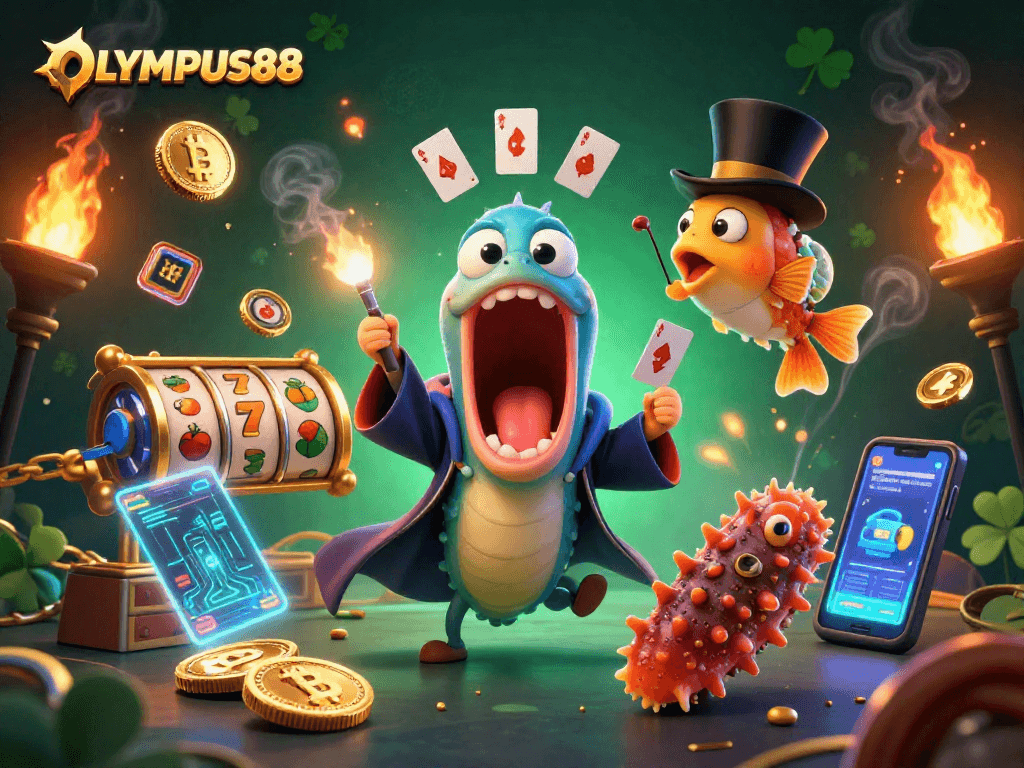 Engage with OLYMPUS88's thrilling slots experience featuring vibrant characters and dynamic magic elements.