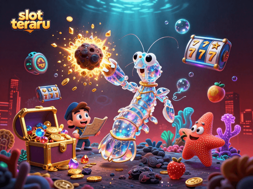 Experience slot terbaru with thrilling gameplay in a vibrant celestial casino scene filled with sparkling treasures.