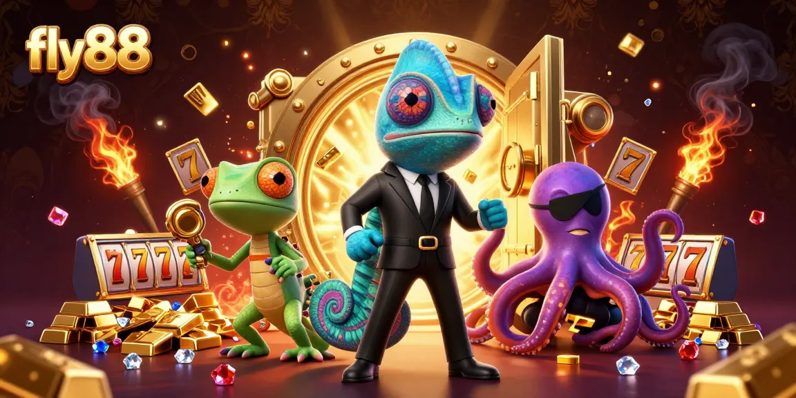 Experience the thrill of winning with fly88 as colorful characters explore casino riches and treasures.