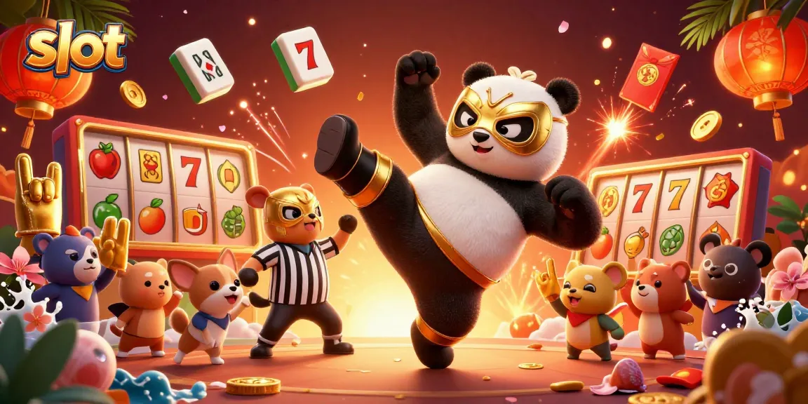 Engaging slot gaming scene featuring a panda wrestler and colorful slot elements.