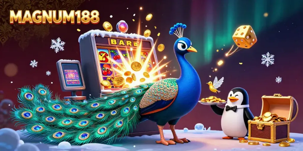 Experience the thrill of MAGNUM188 with dynamic 3D scenes featuring colorful casinos and exciting elements.