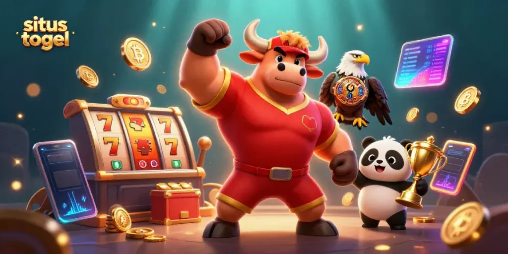 Memenangkan hadiah di situs togel dengan karakter kuda dan panda dalam perayaan kasino yang meriah.