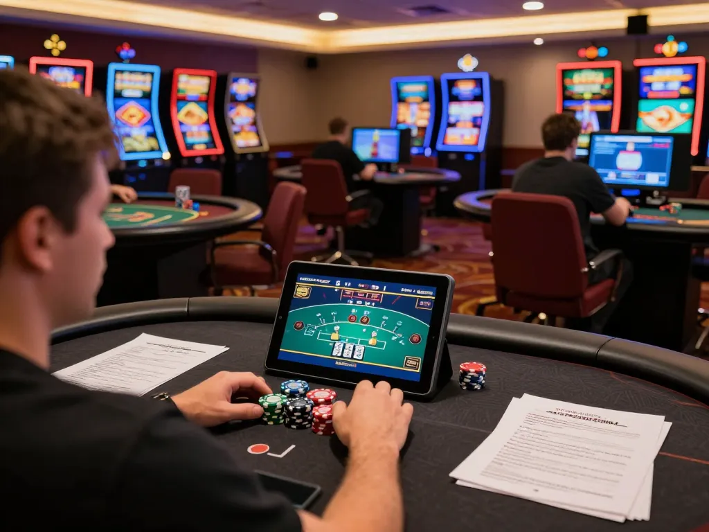 Engaged player analyzing strategies while playing harga toto blackjack online on tablet