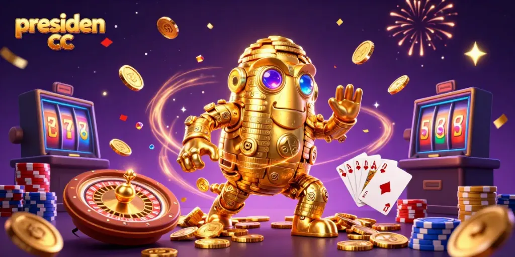 Catch exciting wins with presiden cc's vibrant casino scene featuring iconic game elements.