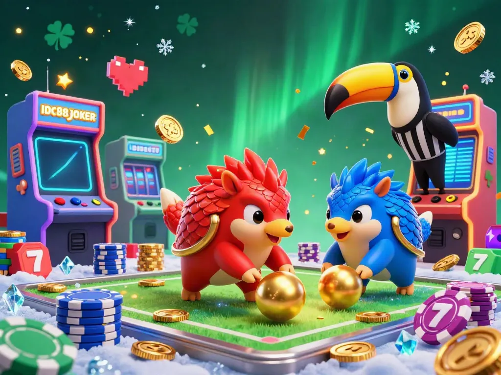 Experience the exciting casino action with IDC88JOKER featuring playful pangolins and vibrant game elements.
