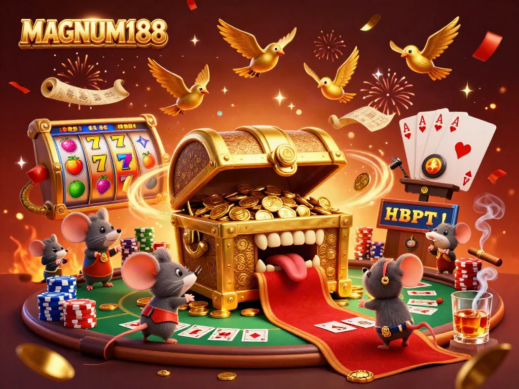 Experience MAGNUM188’s vibrant rewards in this captivating slot adventure illustration.