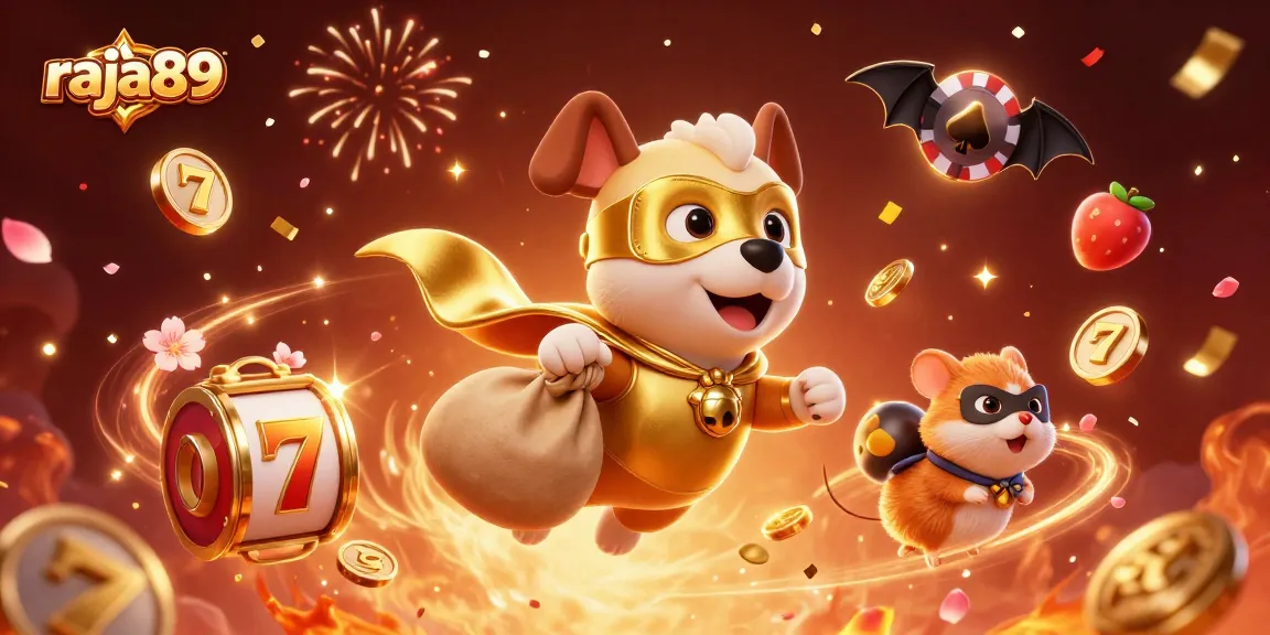 Engage with raja89's thrilling world of gaming featuring a superhero dog and dynamic casino elements.