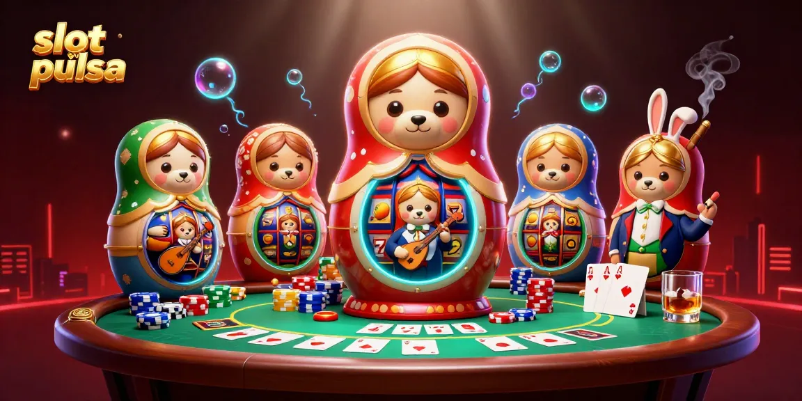 Experience the excitement of slot via pulsa with vibrant casino-themed art featuring playful characters.
