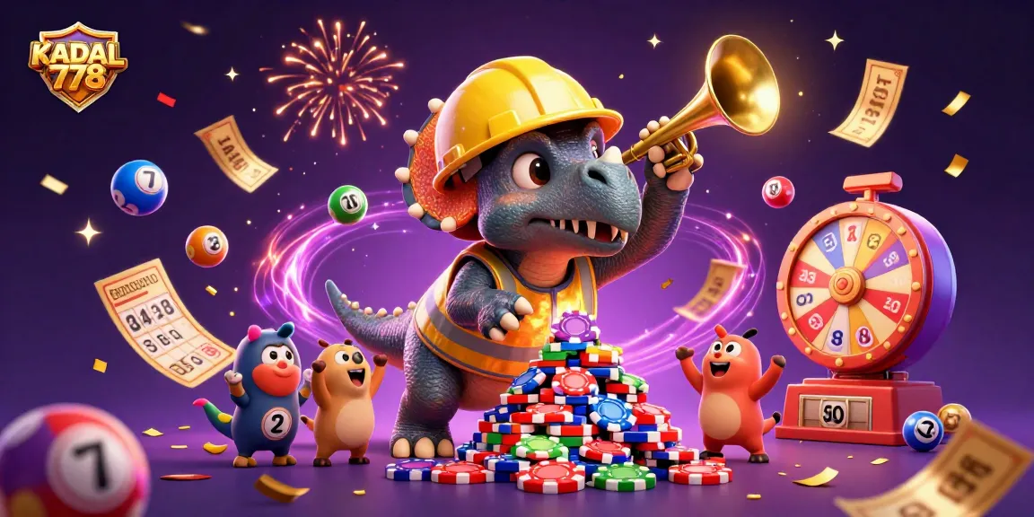 KADAL778 players building a vibrant poker chip pyramid in a colorful casino scene filled with winning elements.
