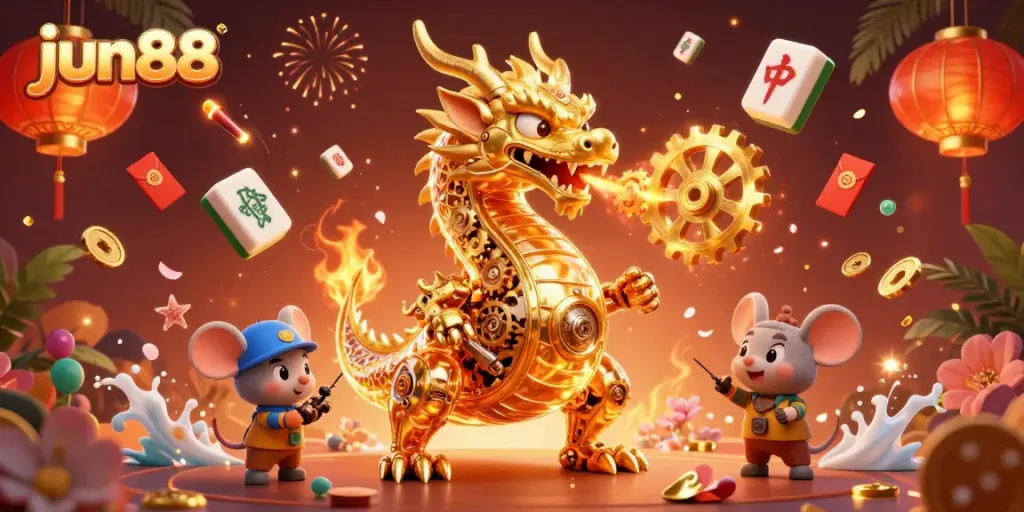 Explore dynamic gaming at jun88 with a golden dragon and enchanting casino elements.