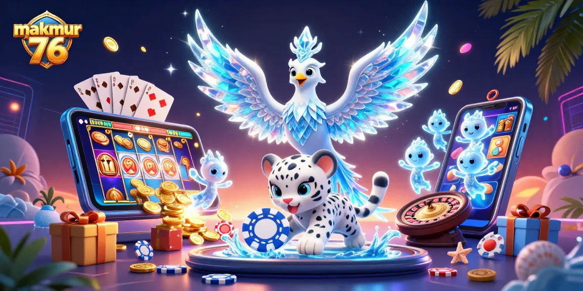 Play thrilling games at makmur 76 with an enchanting 3D casino-themed illustration.
