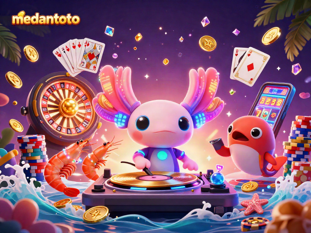 Medantoto memberi pengalaman bermain kasino yang menyenangkan dengan karakter neon cerah dan elemen kemenangan.
