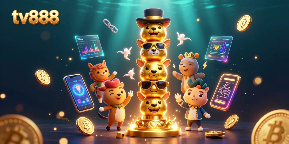 Experience the excitement of gaming at tv888 with vibrant characters and crypto elements.