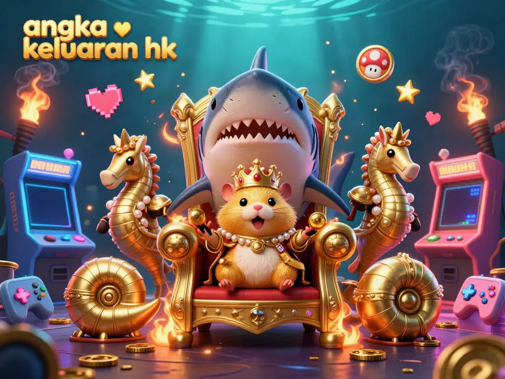 Angka keluaran hk hari ini ditampilkan dengan raja hamster emas mengenakan mahkota karang dan penjaga seahorse di latar belakang pemandangan kasino.