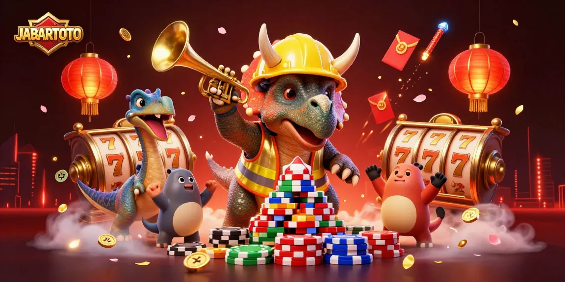 JABARTOTO bikin suasana bermain lebih meriah dengan dino lucu dan chip poker.