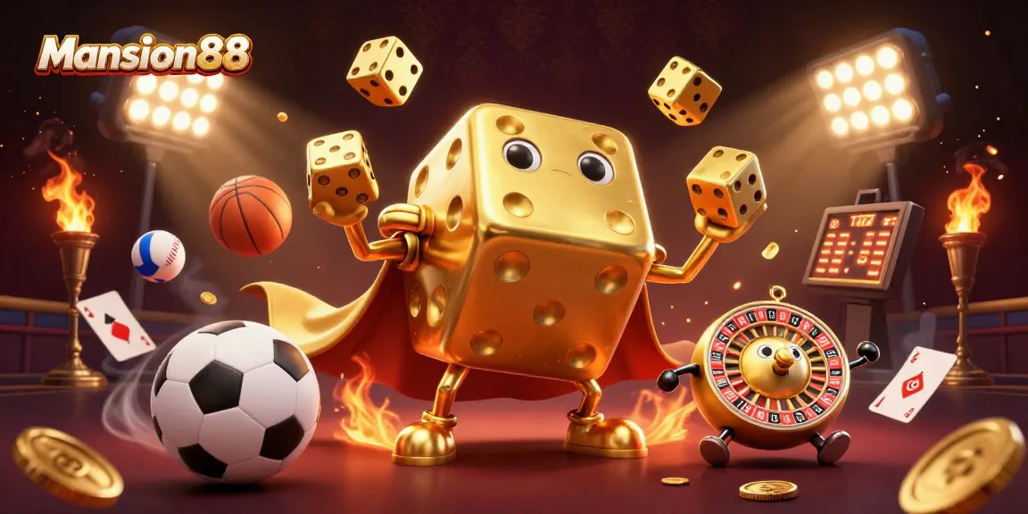 Experience thrilling bets with Mansion88 as you roll the golden dice in a vibrant 3D casino scene.