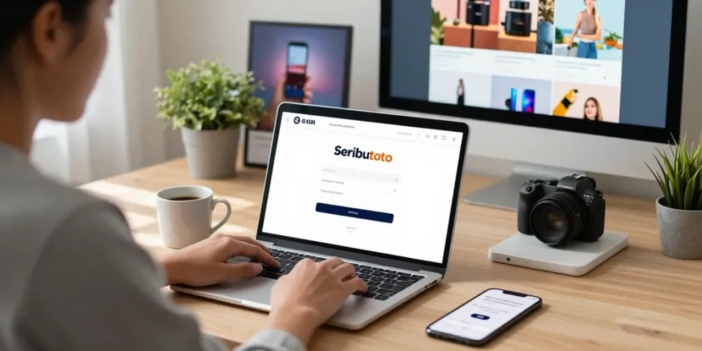 Pengguna melakukan Seributoto Login di laptop di ruang kerja nyaman dengan atmosfer cerah.