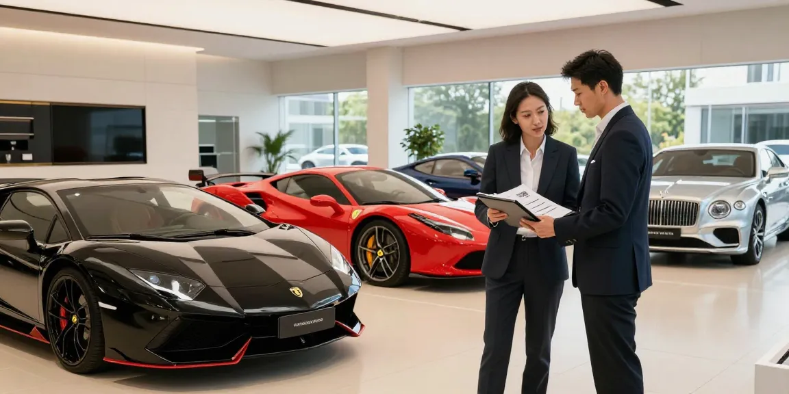 Pengalaman sewa mobil mewah LUXURY 777 dengan mobil-mobil premium dan perwakilan berbusana rapi.
