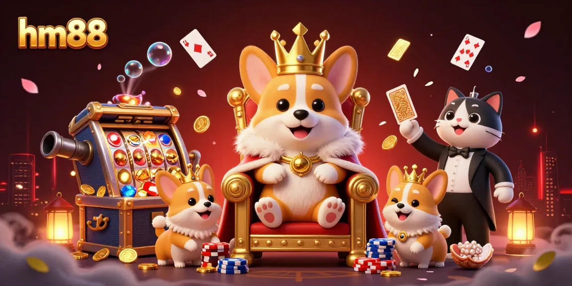 Experience gaming excitement with hm88 as corgis and a royal cat butler present innovative casino elements.