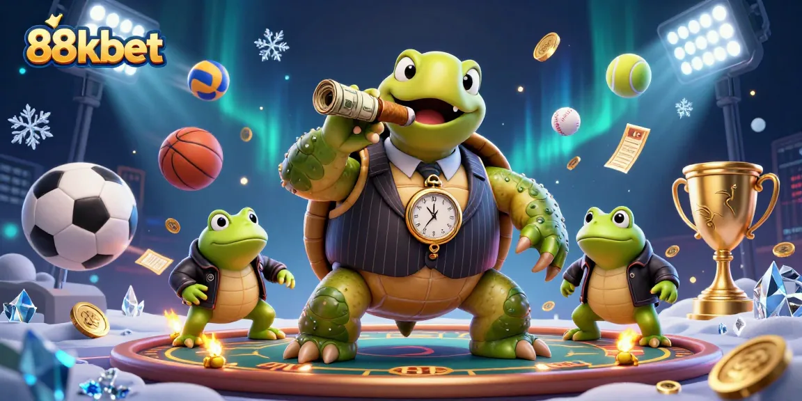 Engage with the vibrant 88kbet experience as a cartoon turtle mobster and bullfrog enforcers illuminate the casino.