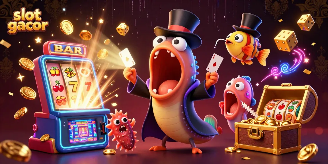 Engage in excitement with slot gacor symbols and enchanting underwater creatures in a vibrant casino scene.