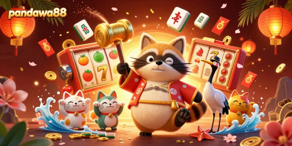 Gambar pandawa88 menampilkan slot penuh warna dengan karakter utama beruntung bersenang-senang.