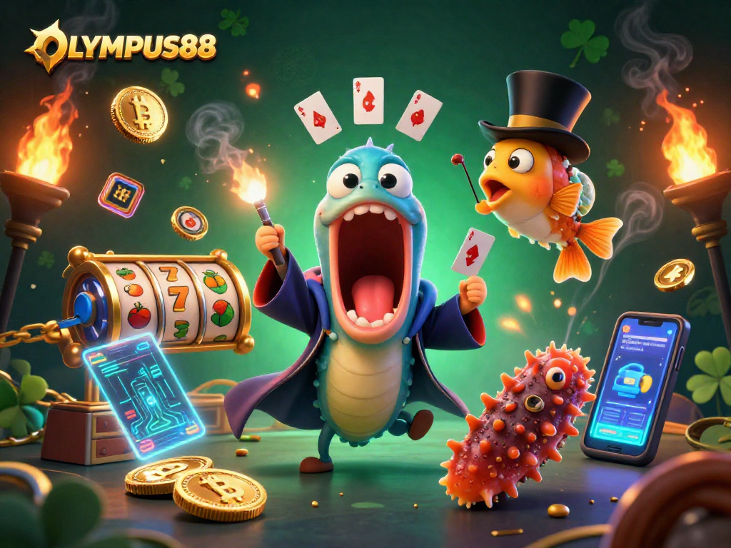 Engage with OLYMPUS88's thrilling slots experience featuring vibrant characters and dynamic magic elements.