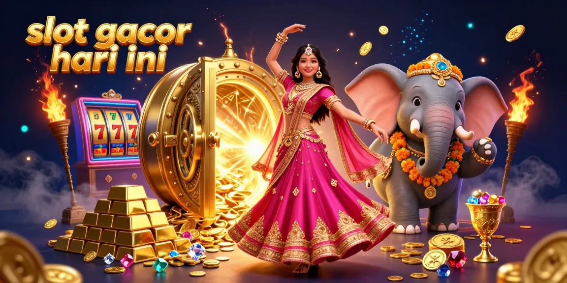 Experience the thrill of slot gacor hari ini with vibrant characters amidst cascading riches and casino elements.