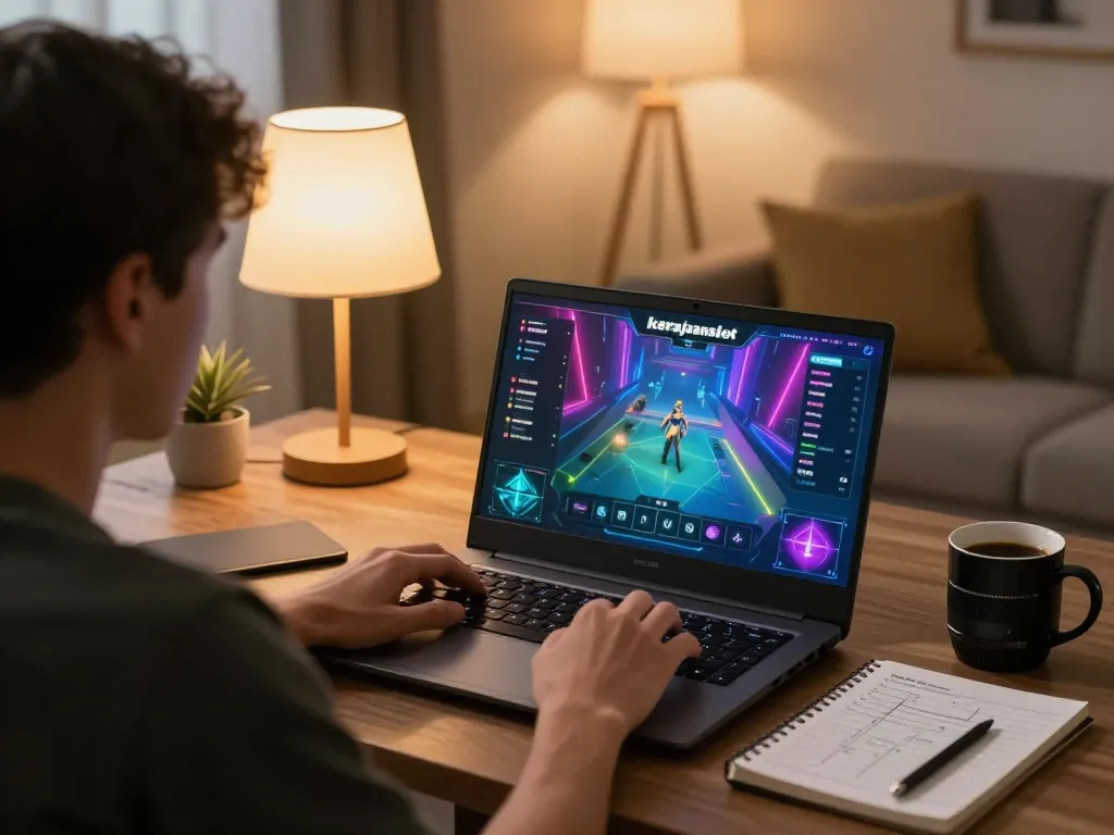 Engaging in strategic kerajaanslot gaming at home, highlighting a cozy atmosphere and focused interaction