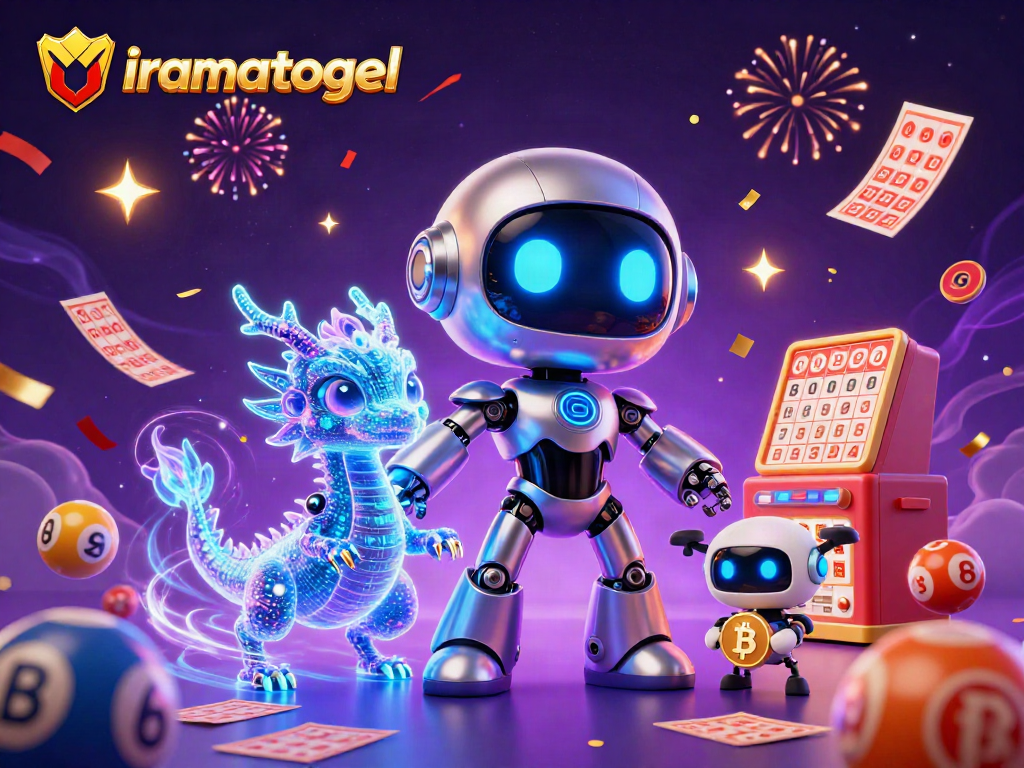 Bermain iramatogel dengan robot cyberpunk 3D dan elemen lotere yang menarik.