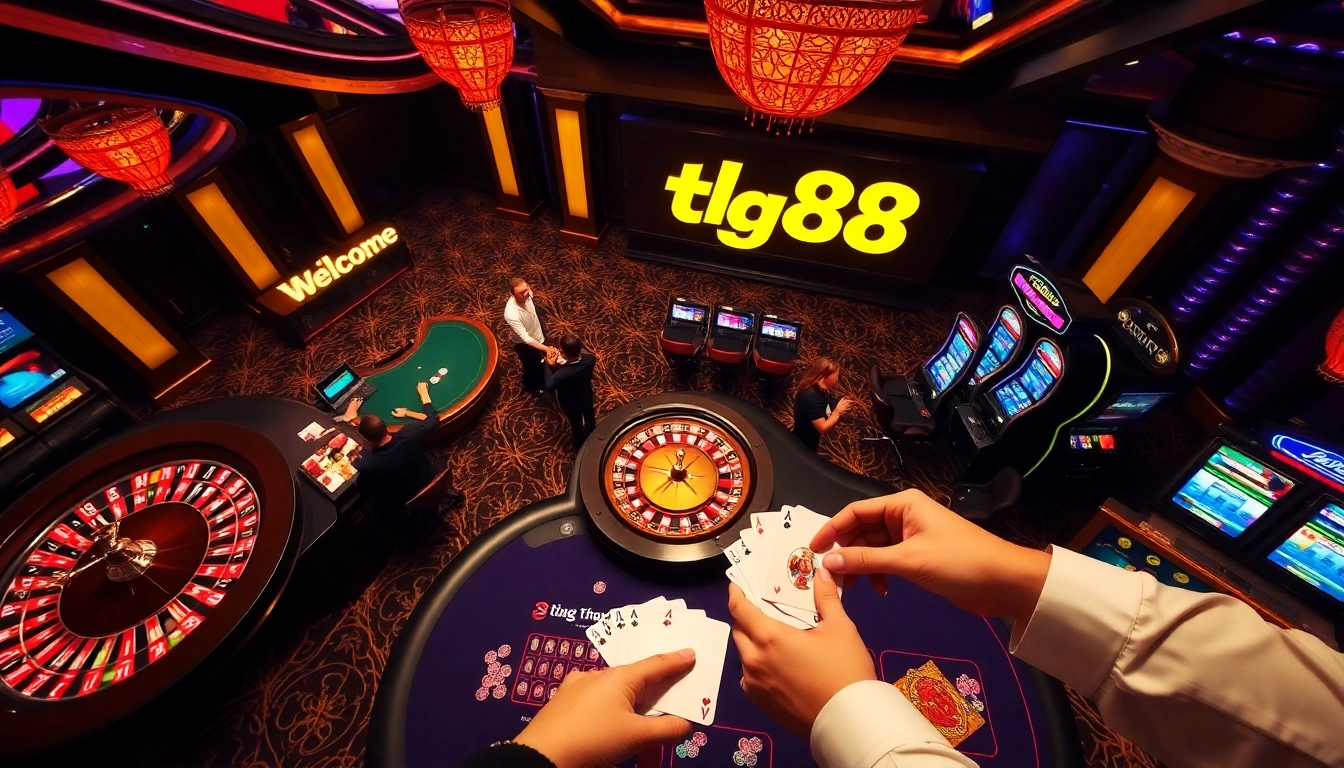 Players enjoying thrilling games at a casino with tg88 đăng nhập banner prominently featured.