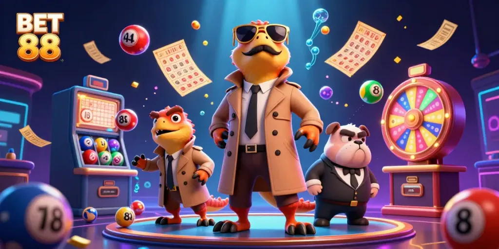 Experience the excitement at BET 88 with raptors in disguise at a casino entrance.