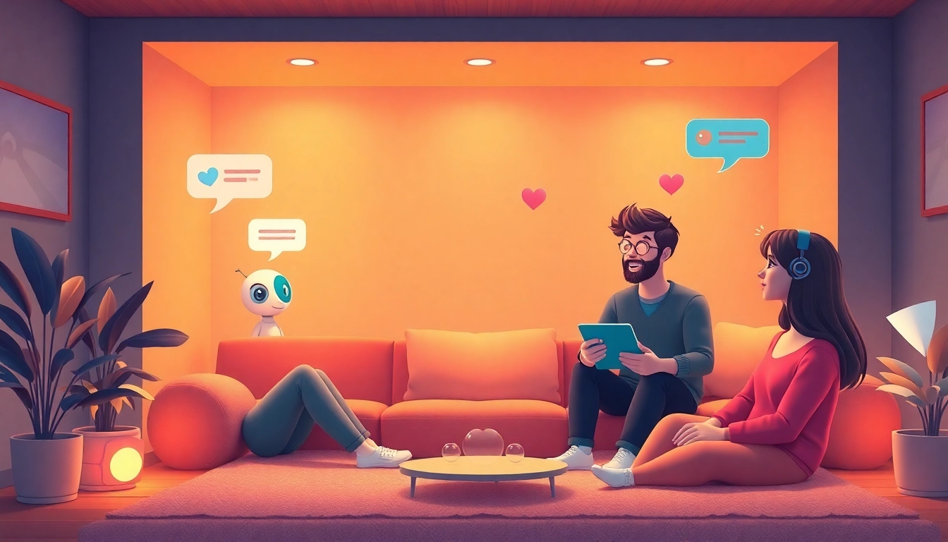 Engaging scene of users chatting with their crush ai companions in a warm digital space.