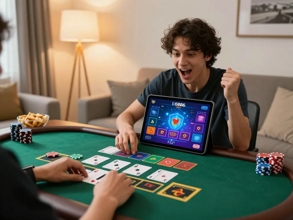 Player engaged in online blackjack on tablet at home, showcasing fun gaming experience at ug886