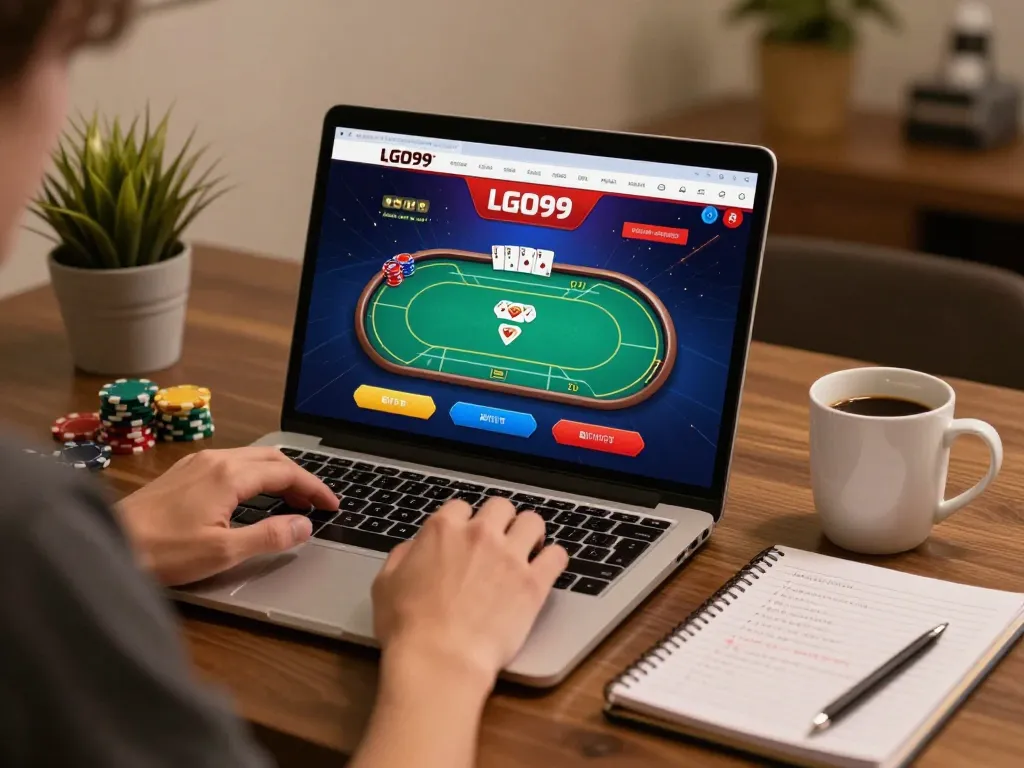 LGO99 online player engaged in poker strategy at home gaming setup