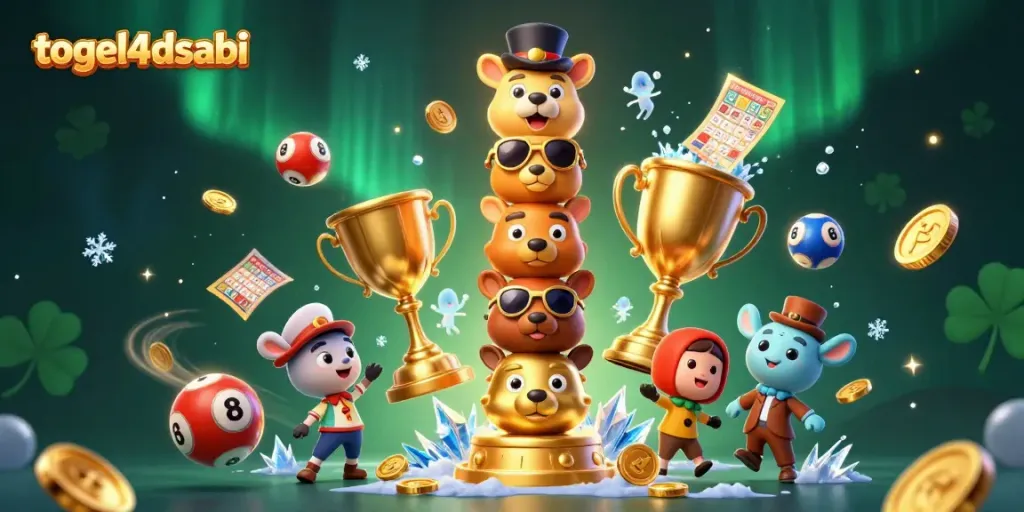 Gali angka keberuntungan dengan togel4dsabi pada ilustrasi 3D totem dan karakter meriah.