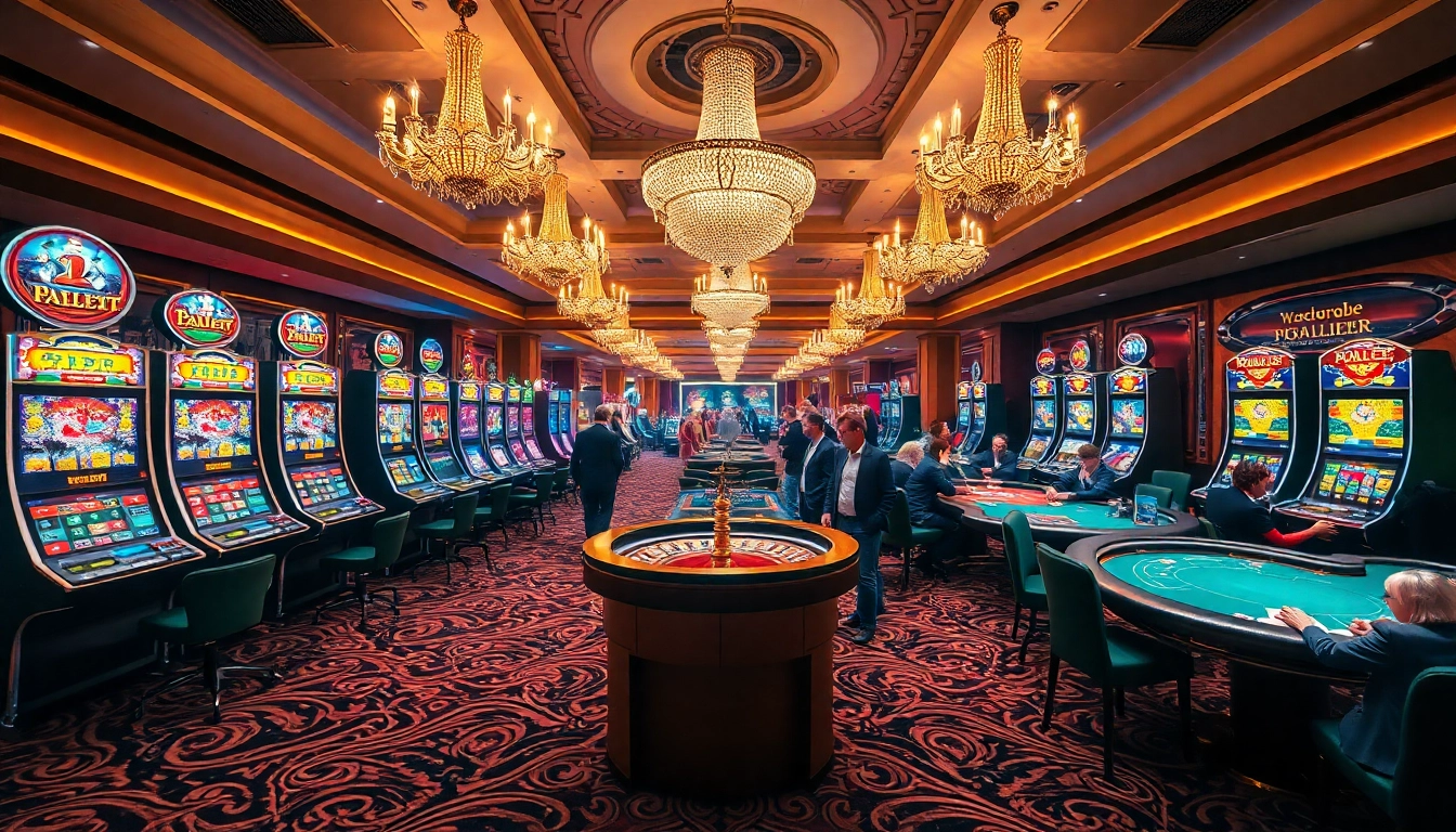 Excited players engaging with jagoan86 slot machines and casino tables filled with vibrant graphics.